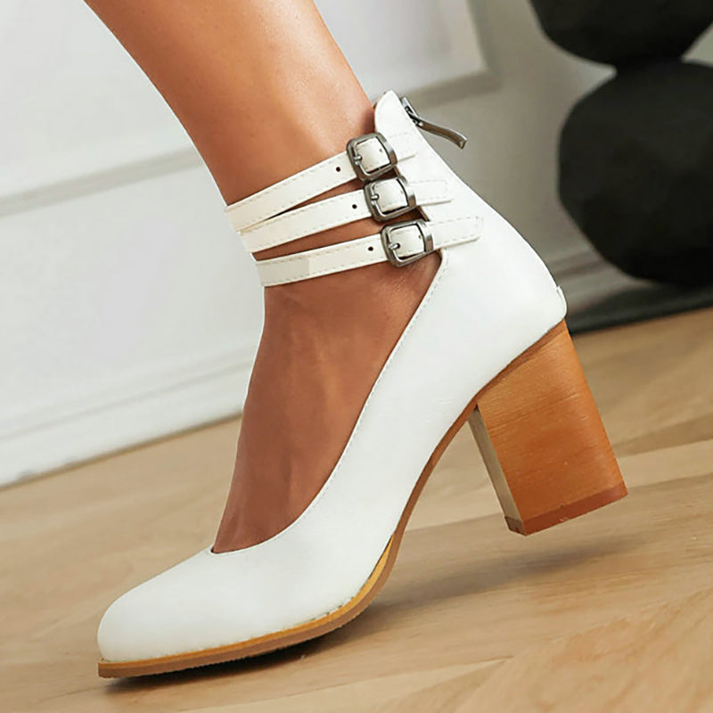 Casilda Smooth Sandals with Ankle Strap and Thick Heel