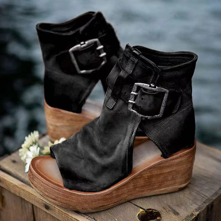 Dawn Wedge Sandals with Buckle in Boho Style