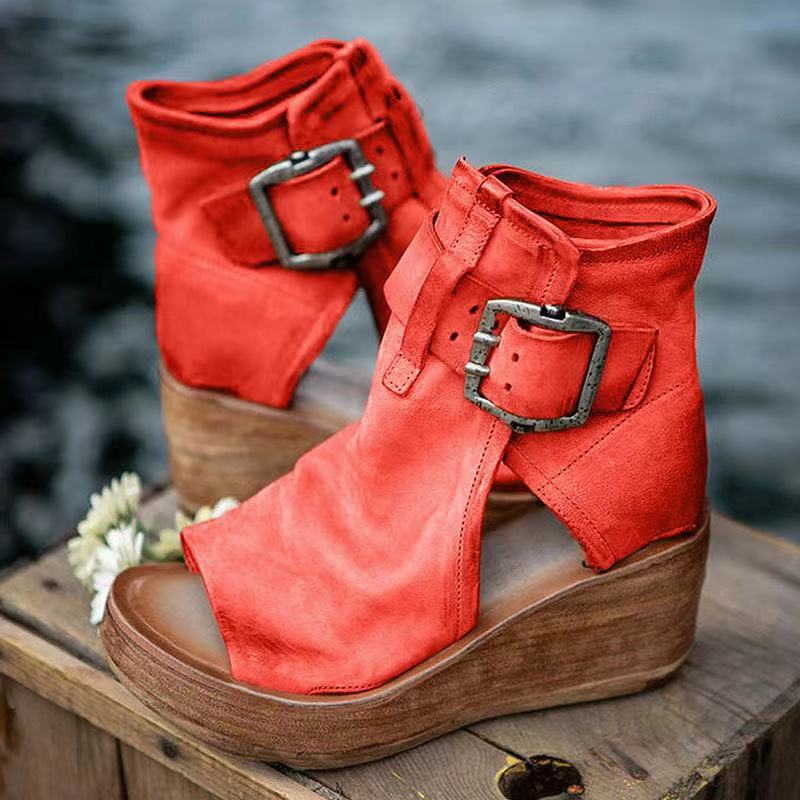 Dawn Wedge Sandals with Buckle in Boho Style