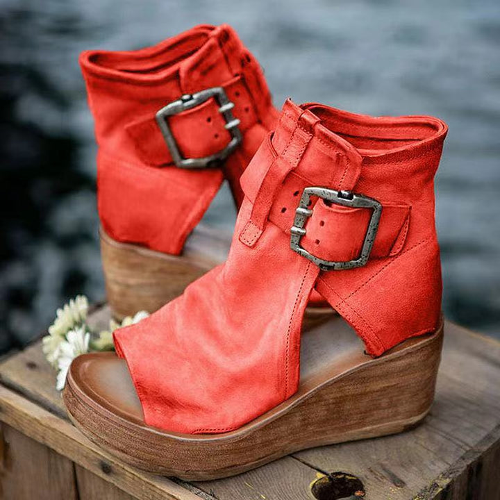 Dawn Wedge Sandals with Buckle in Boho Style