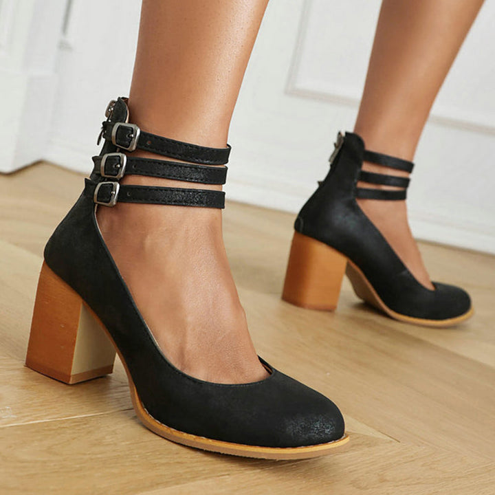 Casilda Smooth Sandals with Ankle Strap and Thick Heel
