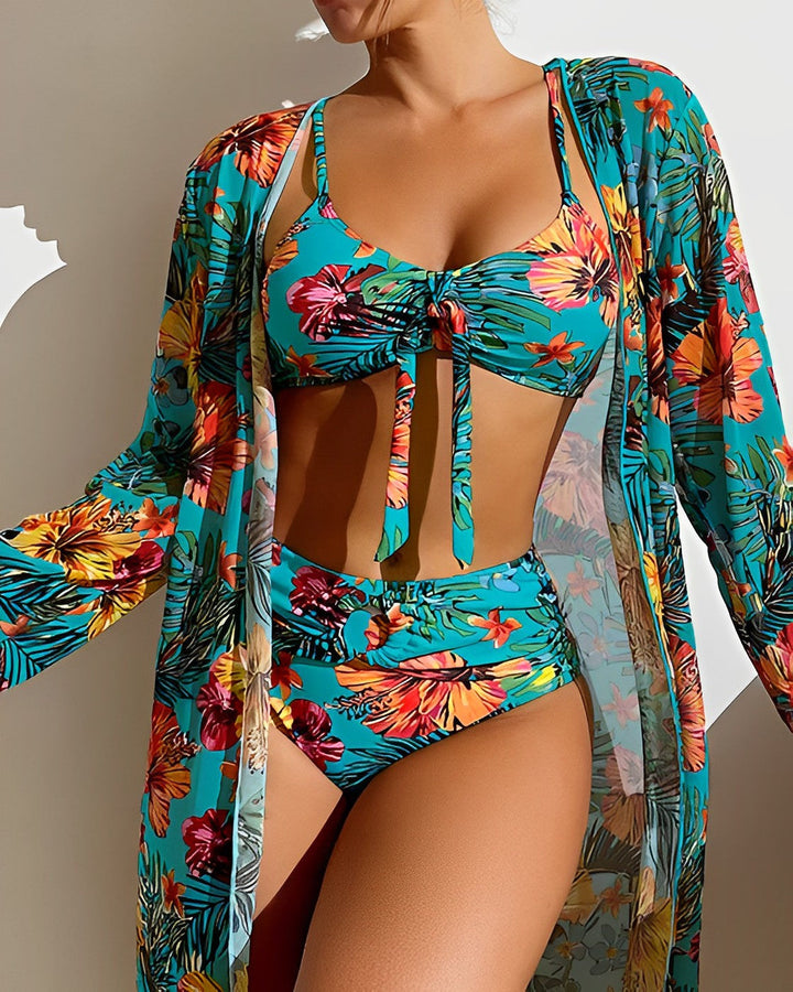 Juanita Tropical Print Bikini Set with Cover-Up