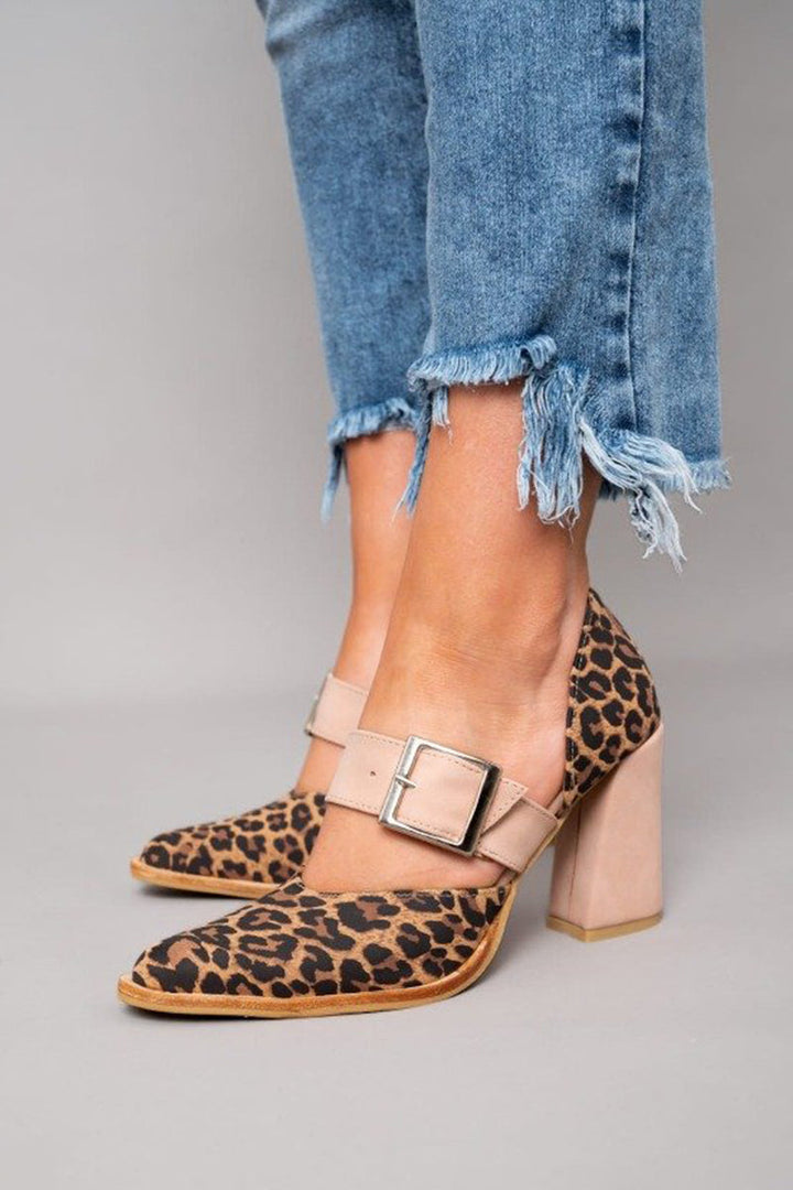 Selveta Leopard Suede Sandals with Stable Heel