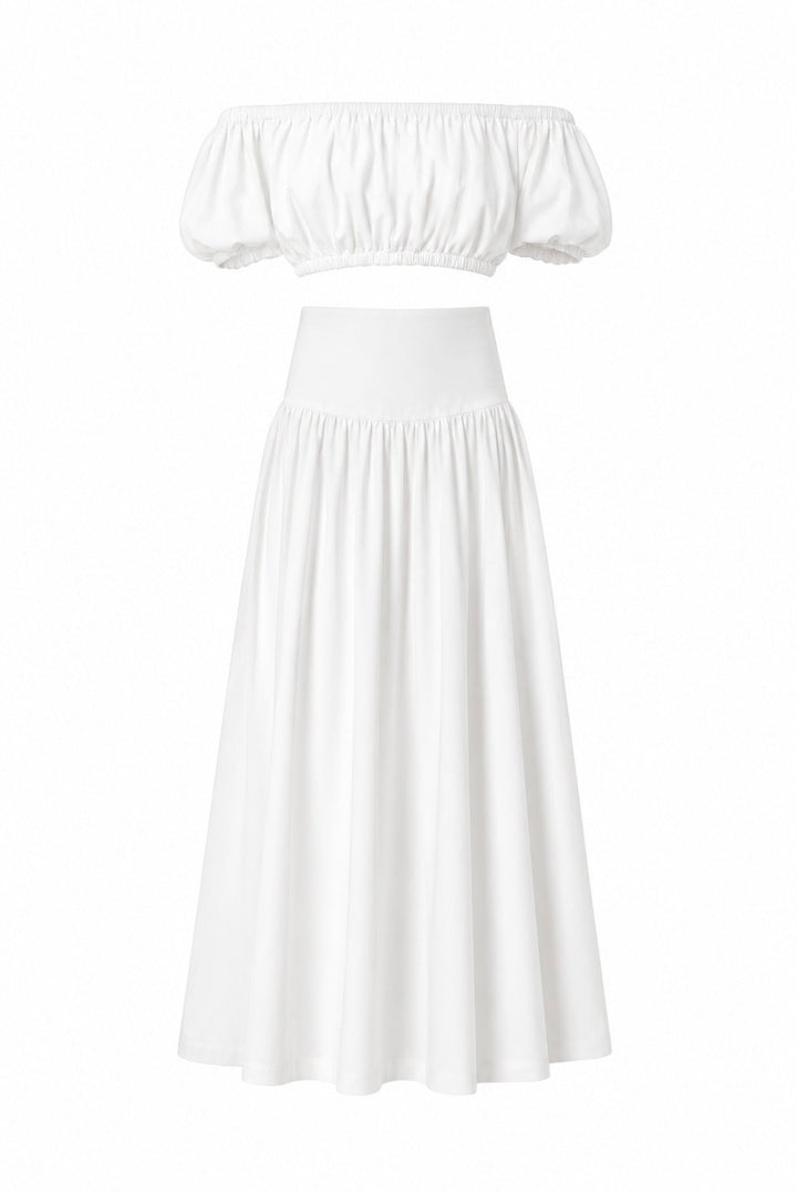 Biały komplet crop top i spódnica midi