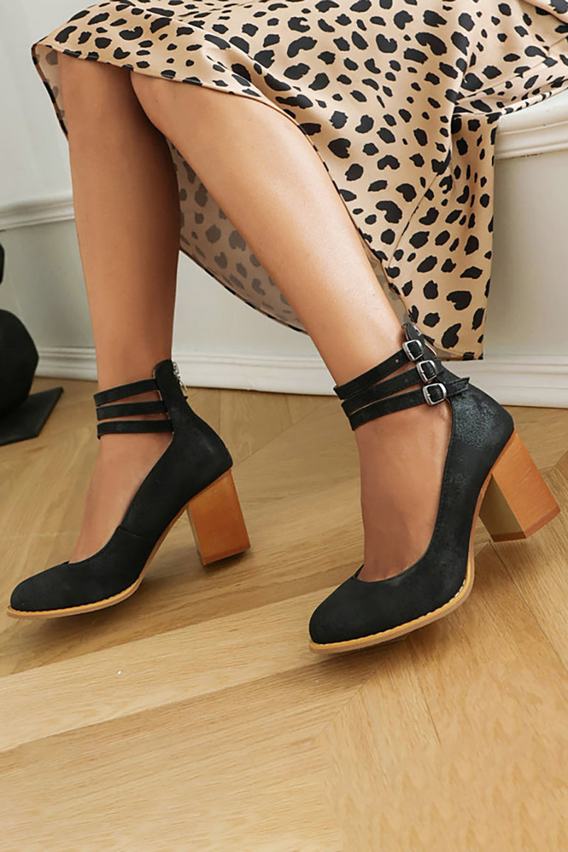Casilda Smooth Sandals with Ankle Strap and Thick Heel