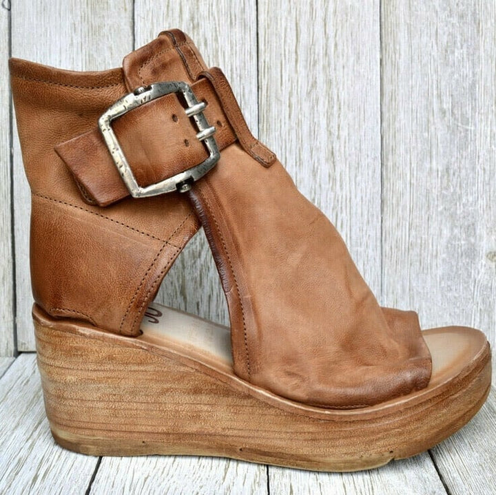 Dawn Wedge Sandals with Buckle in Boho Style