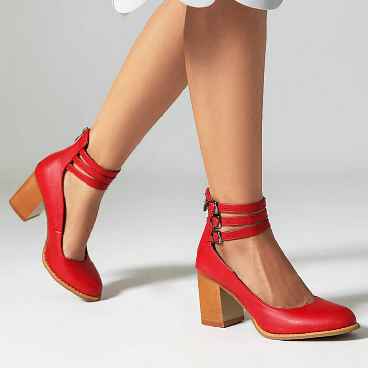 Casilda Smooth Sandals with Ankle Strap and Thick Heel