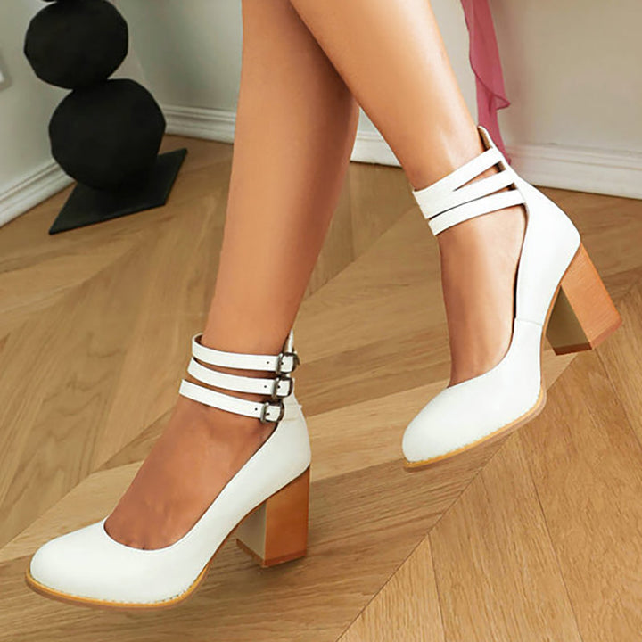 Casilda Smooth Sandals with Ankle Strap and Thick Heel