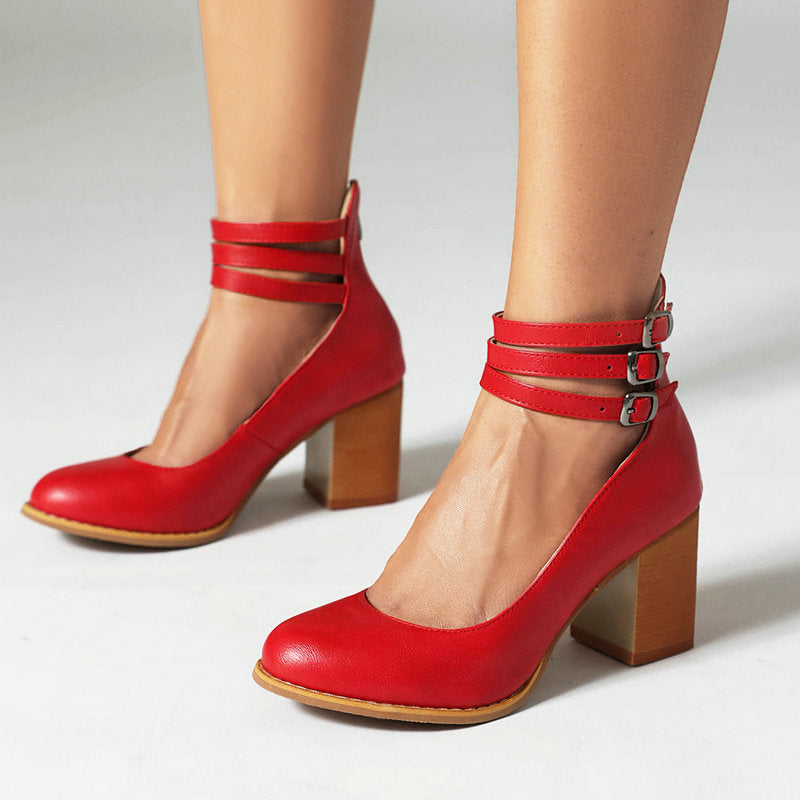 Casilda Smooth Sandals with Ankle Strap and Thick Heel