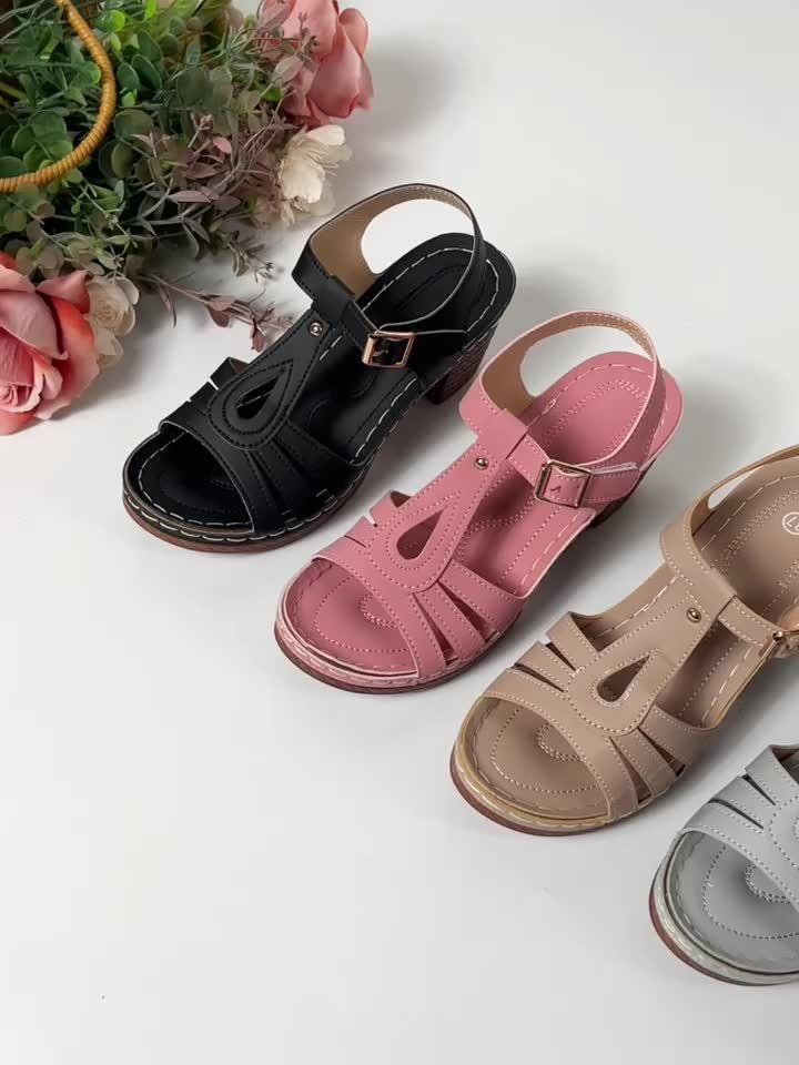 Coral Block Heel Cushioned Sandals