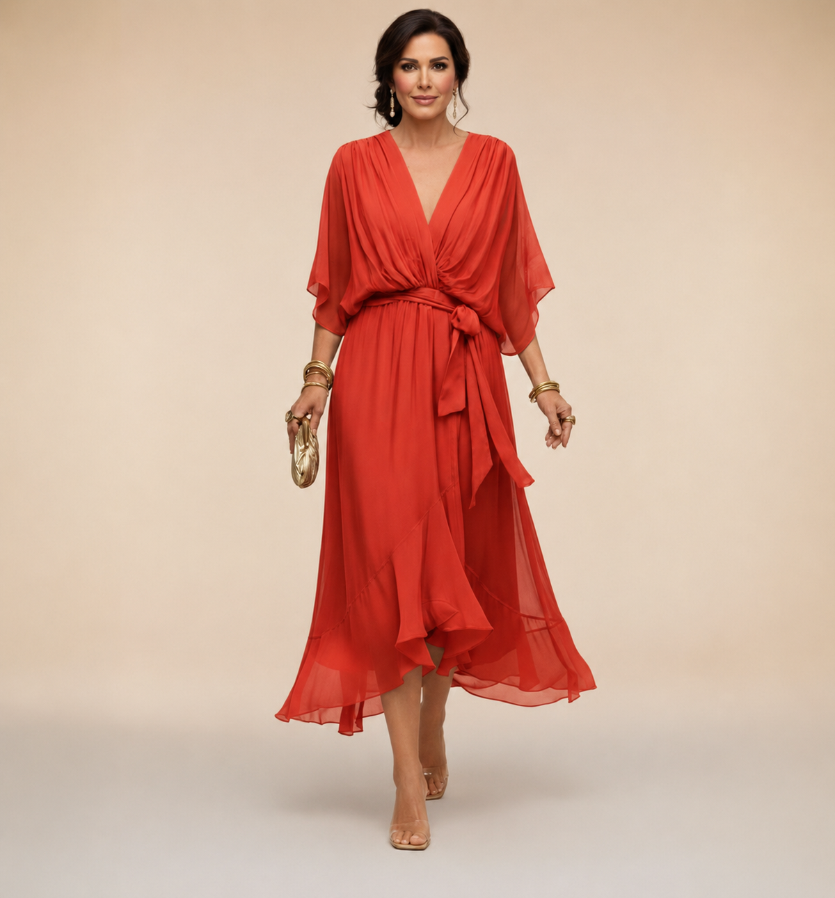 Penelope V-Neck Wrap Midi Dress