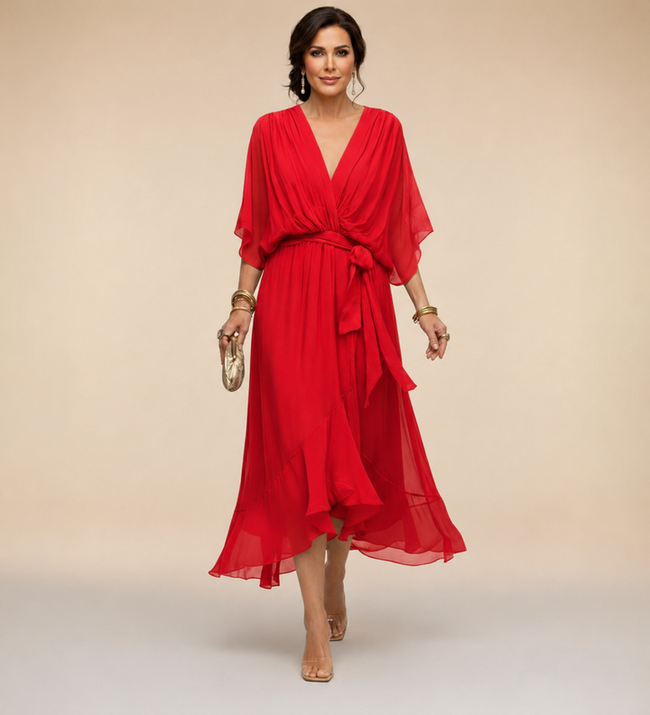 Penelope V-Neck Wrap Midi Dress