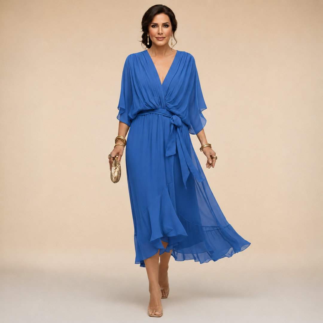 Penelope V-Neck Wrap Midi Dress