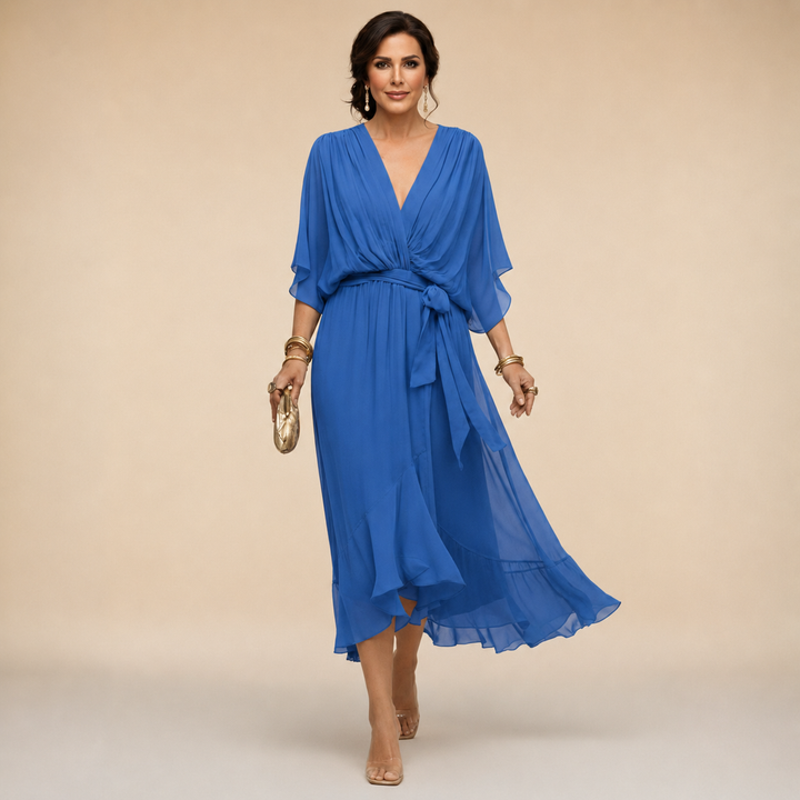 Penelope V-Neck Wrap Midi Dress