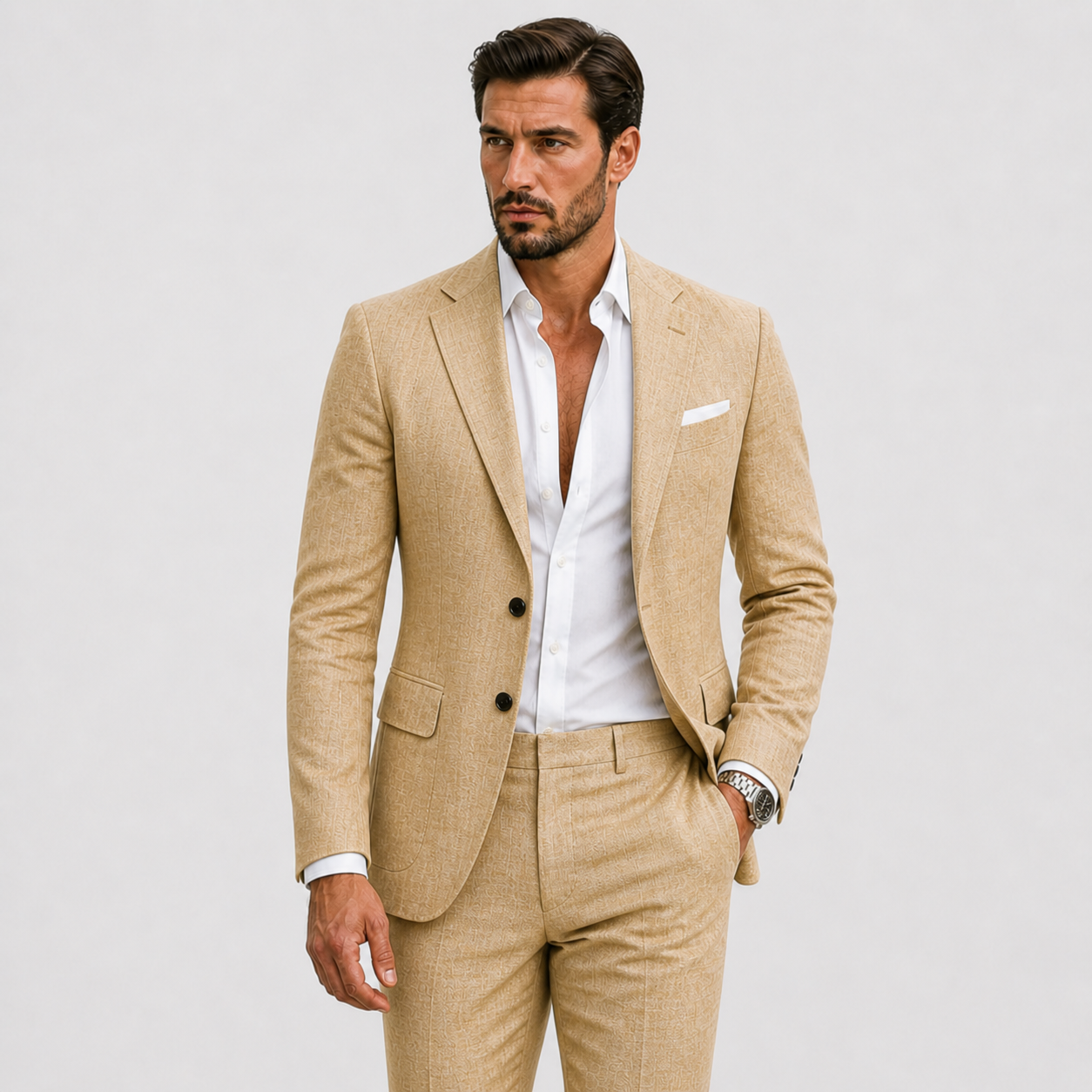 Męski garnitur slim fit z fakturowaną marynarką i spodniami