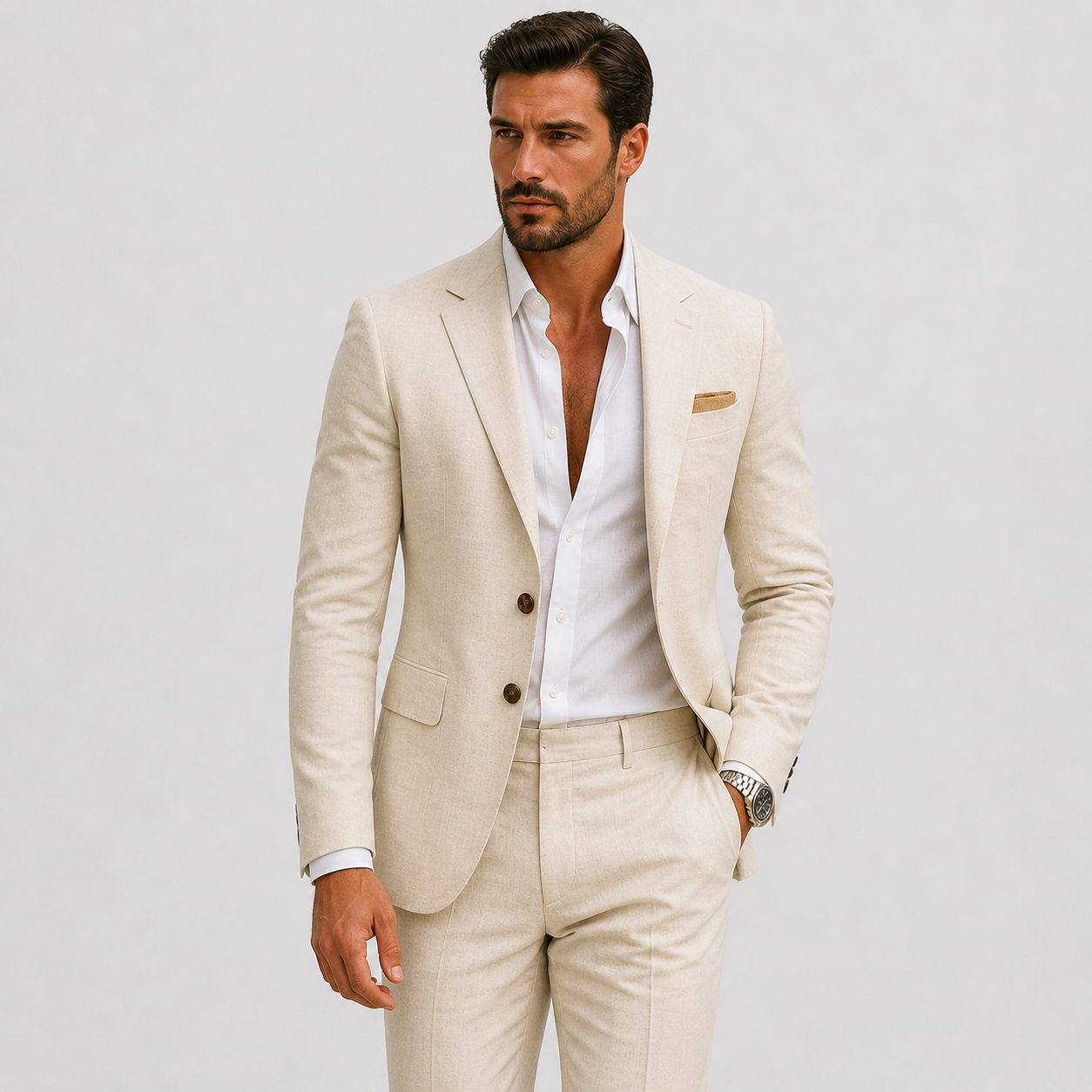Męski garnitur slim fit z fakturowaną marynarką i spodniami