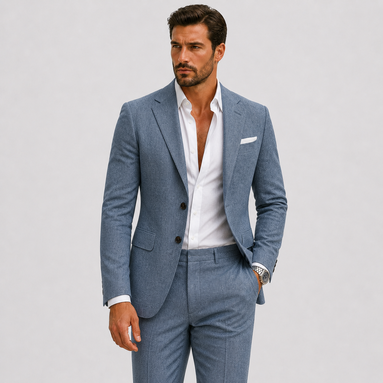 Męski garnitur slim fit z fakturowaną marynarką i spodniami
