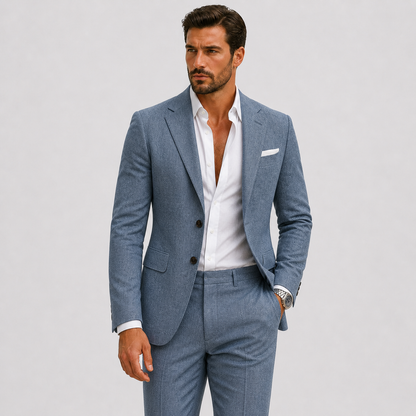 Męski garnitur slim fit z fakturowaną marynarką i spodniami