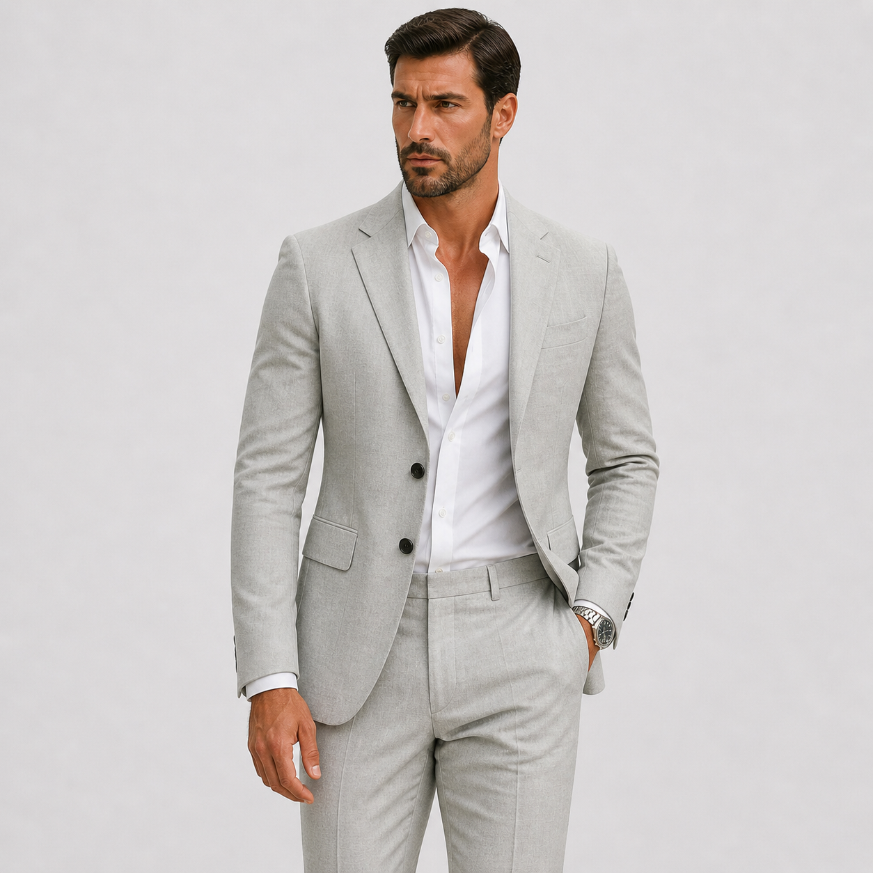 Męski garnitur slim fit z fakturowaną marynarką i spodniami