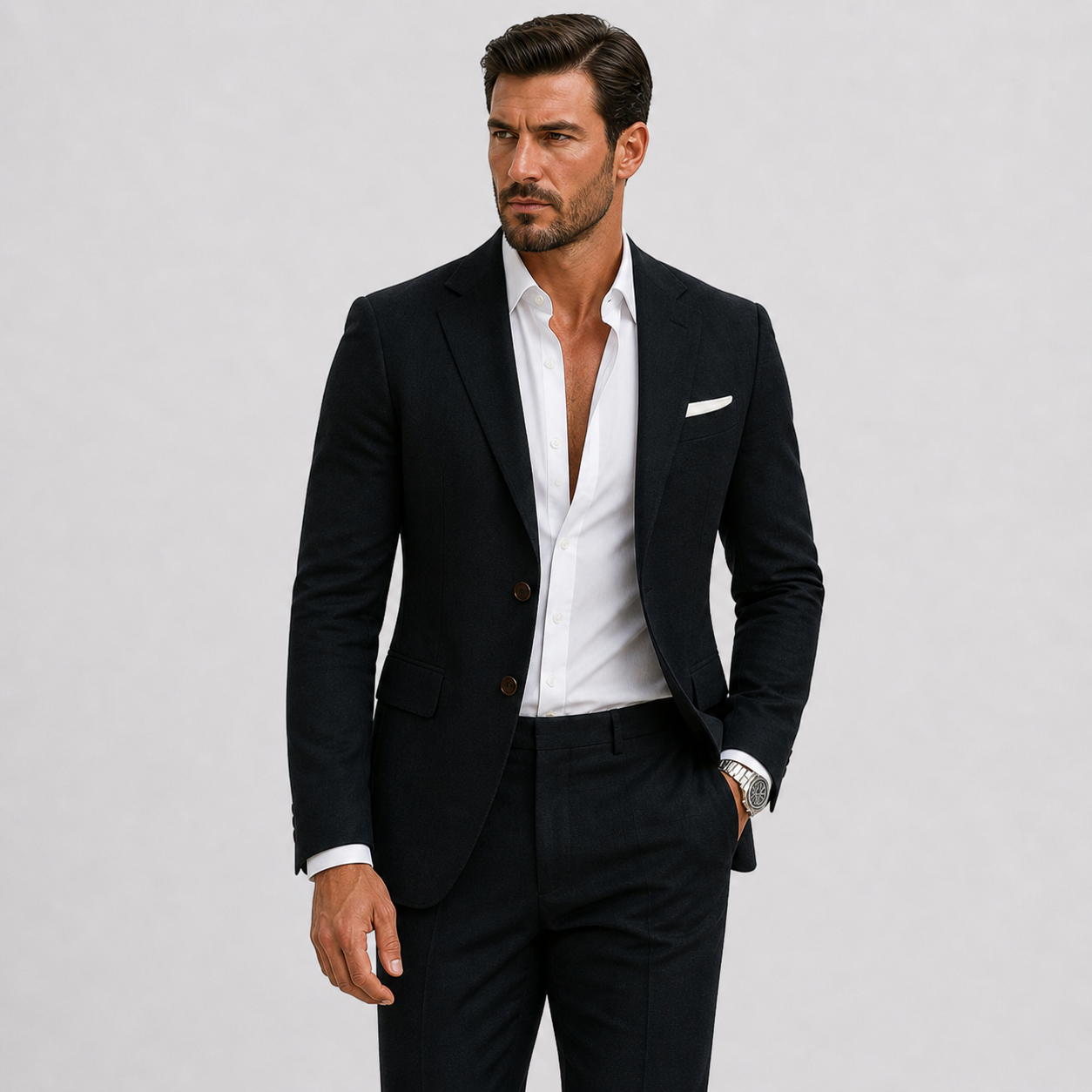 Męski garnitur slim fit z fakturowaną marynarką i spodniami