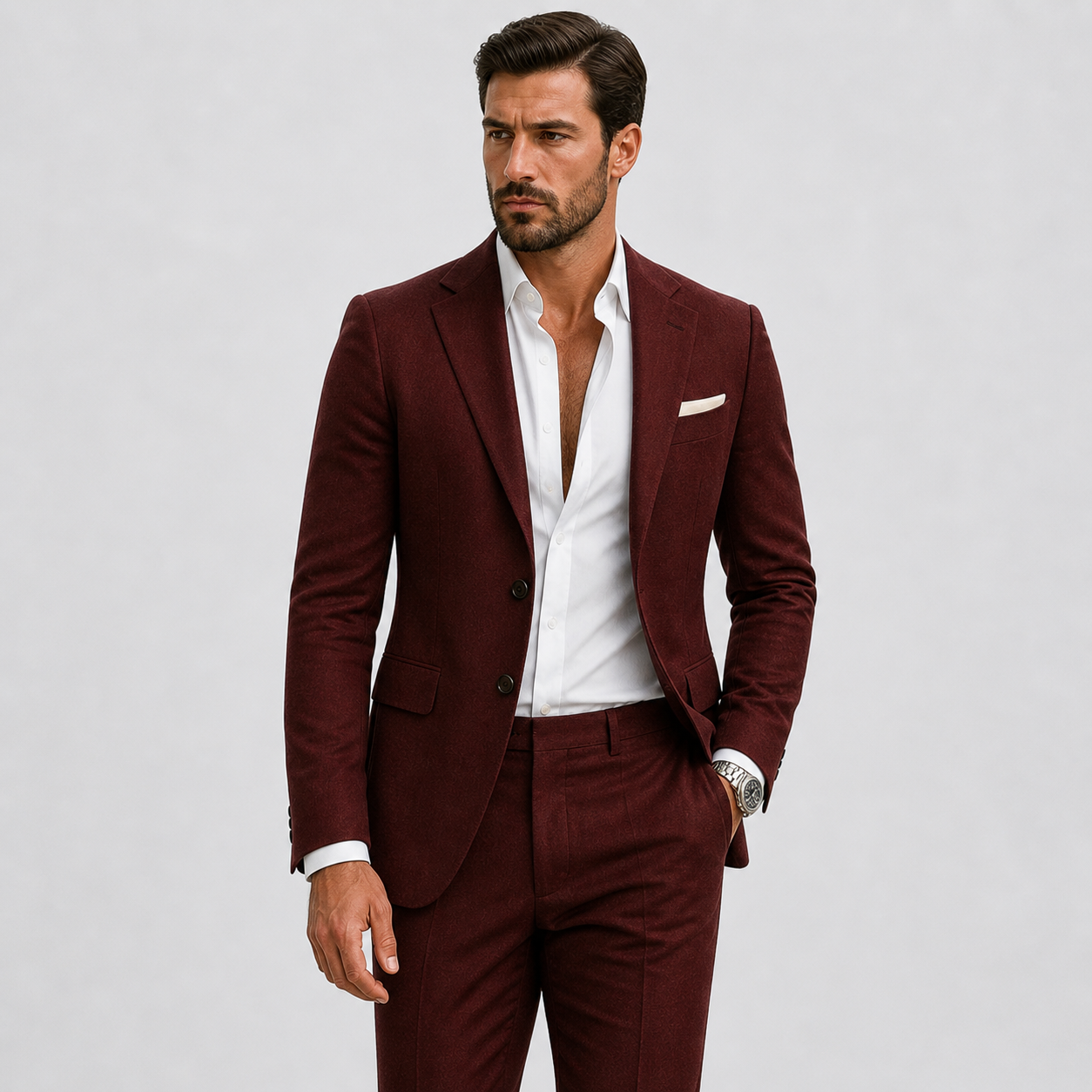 Męski garnitur slim fit z fakturowaną marynarką i spodniami
