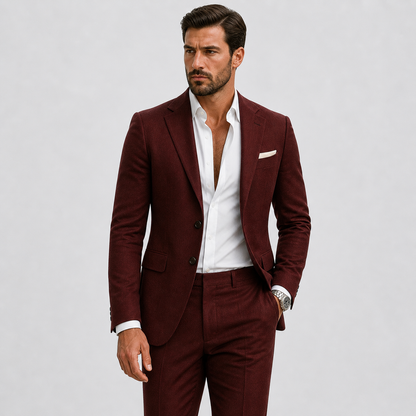Męski garnitur slim fit z fakturowaną marynarką i spodniami
