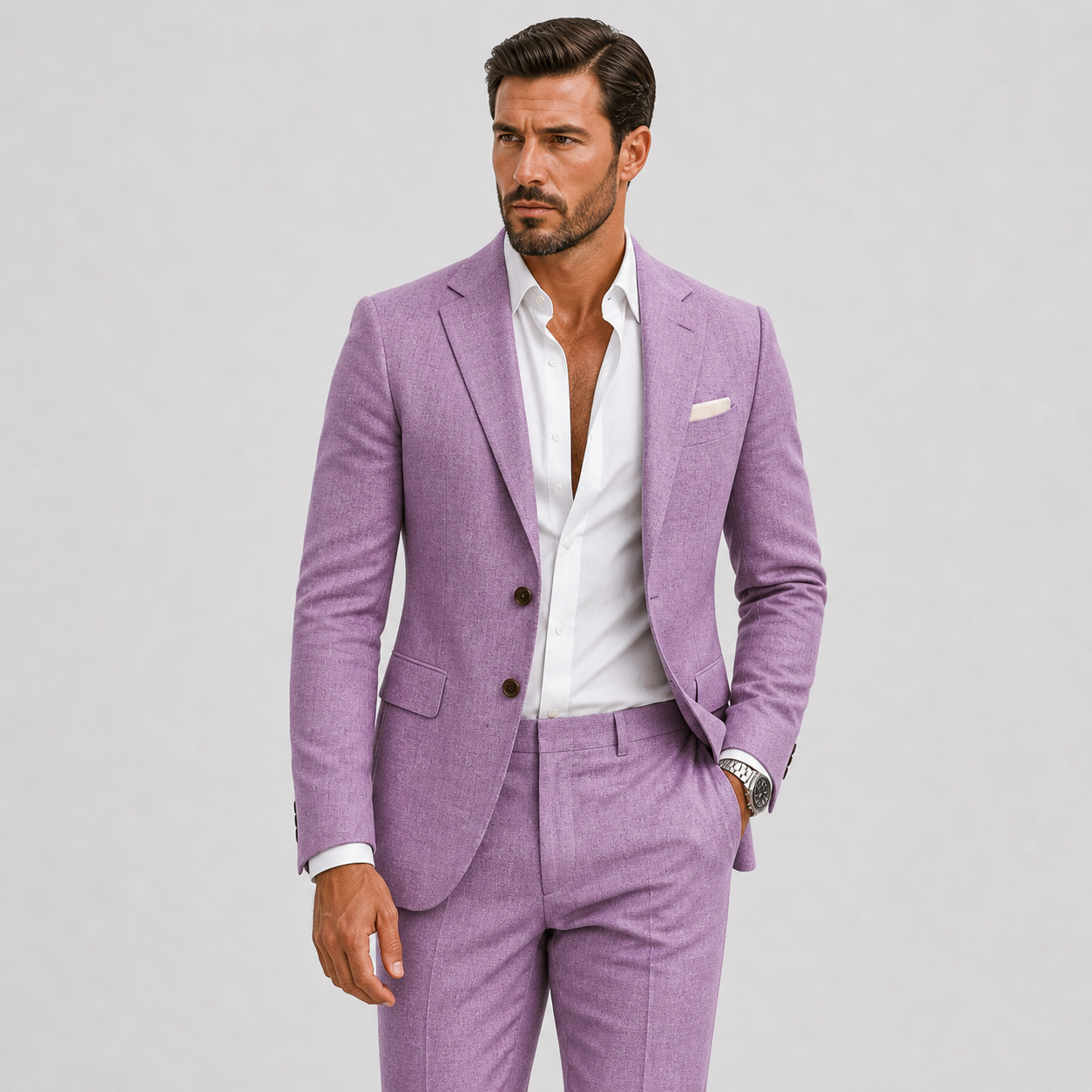 Męski garnitur slim fit z fakturowaną marynarką i spodniami