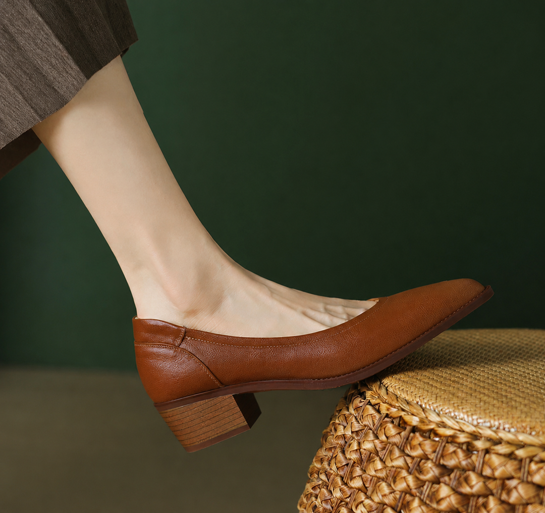 Cora Pointed Toe Block Heel Pumps Slip On Mid Shoes