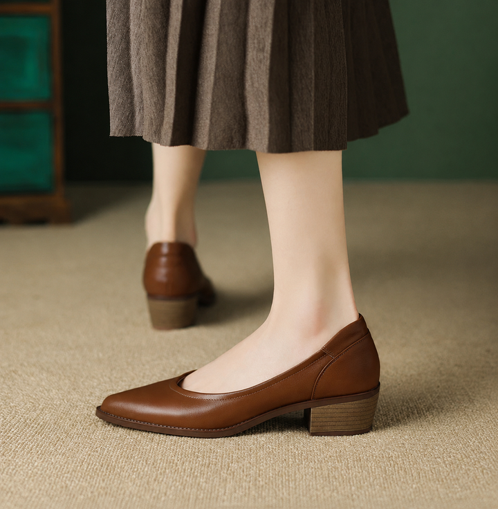 Cora Pointed Toe Block Heel Pumps Slip On Mid Shoes