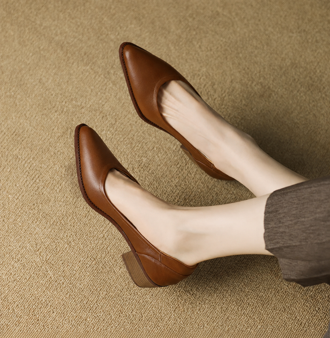 Cora Pointed Toe Block Heel Pumps Slip On Mid Shoes