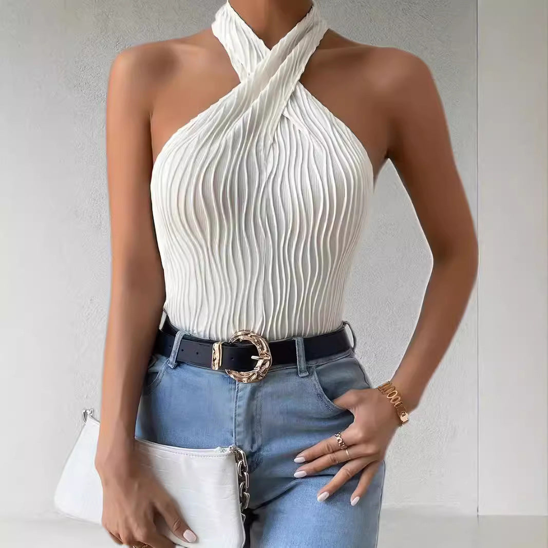 Vera | Plisowany top halter ze skrzyżowanym dekoltem