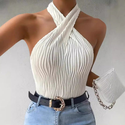 Vera | Plisowany top halter ze skrzyżowanym dekoltem