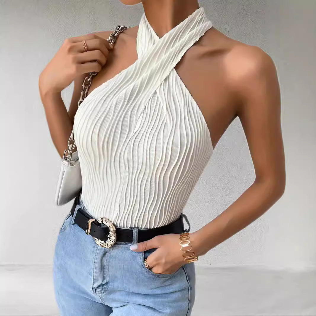 Vera | Plisowany top halter ze skrzyżowanym dekoltem