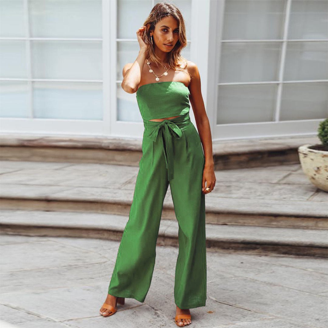 Sandy Strapless Tie Waist Wide Leg Jumpsuit