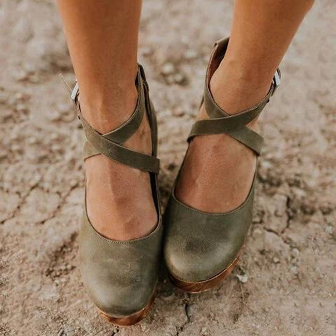 Teresa Elegant Wedge Heels with Closed Toe & Ankle Strap