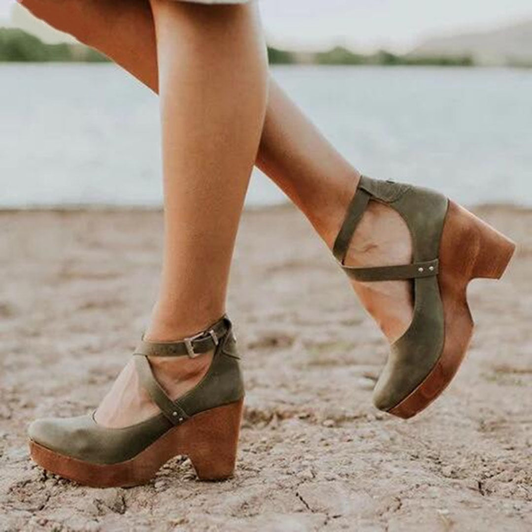 Teresa Elegant Wedge Heels with Closed Toe & Ankle Strap