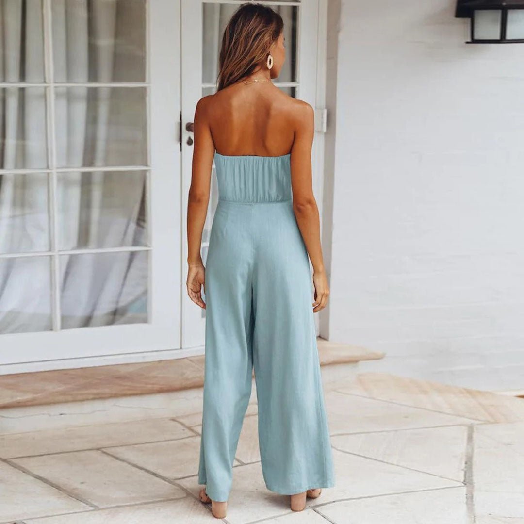Sandy Strapless Tie Waist Wide Leg Jumpsuit
