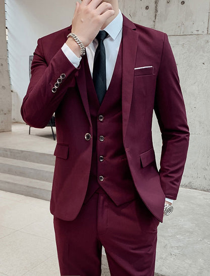 Męski Garnitur Trzyczęściowy Slim Fit, Dwa Guziki