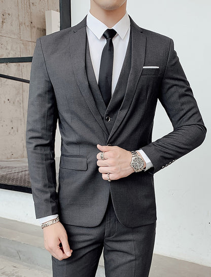 Męski Garnitur Trzyczęściowy Slim Fit, Dwa Guziki