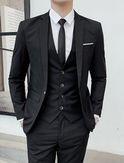 Męski Garnitur Trzyczęściowy Slim Fit, Dwa Guziki