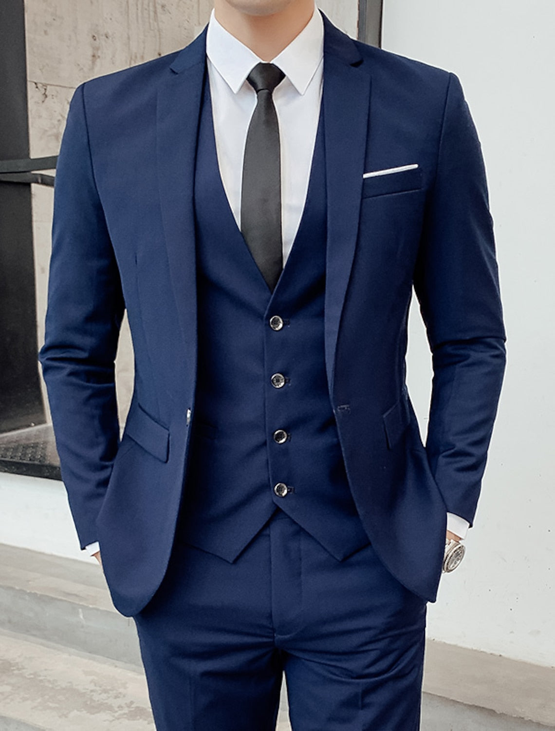 Męski Garnitur Trzyczęściowy Slim Fit, Dwa Guziki