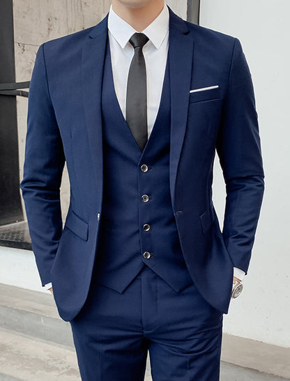 Męski Garnitur Trzyczęściowy Slim Fit, Dwa Guziki