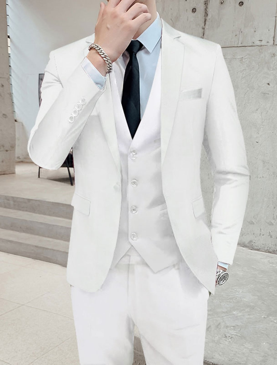 Męski Garnitur Trzyczęściowy Slim Fit, Dwa Guziki