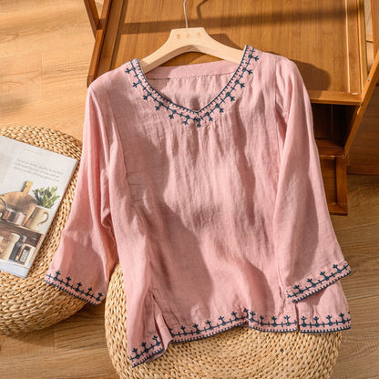 Mary Pattern V-Neck Blouse