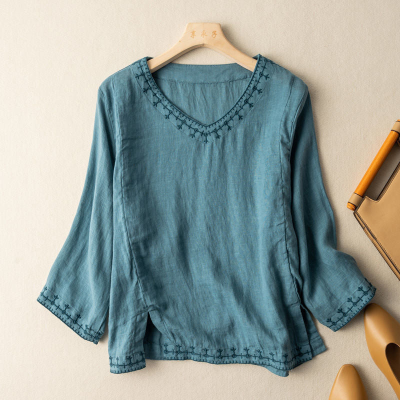 Mary Pattern V-Neck Blouse