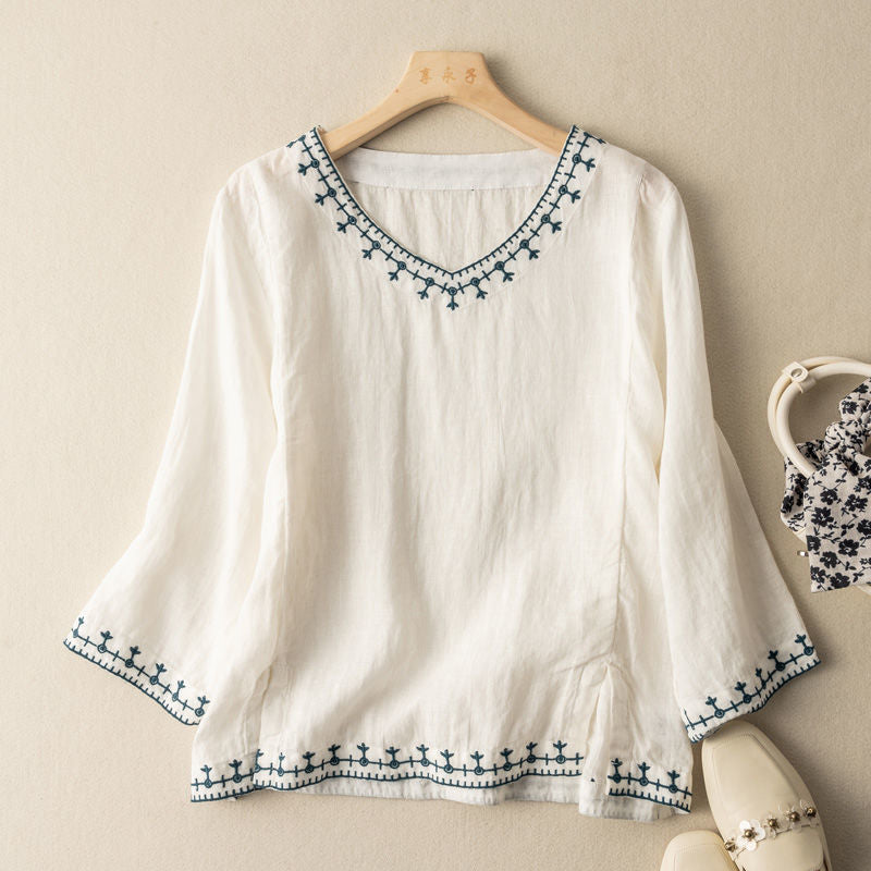 Mary Pattern V-Neck Blouse