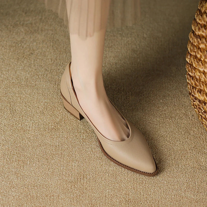 Cora Pointed Toe Block Heel Pumps Slip On Mid Shoes