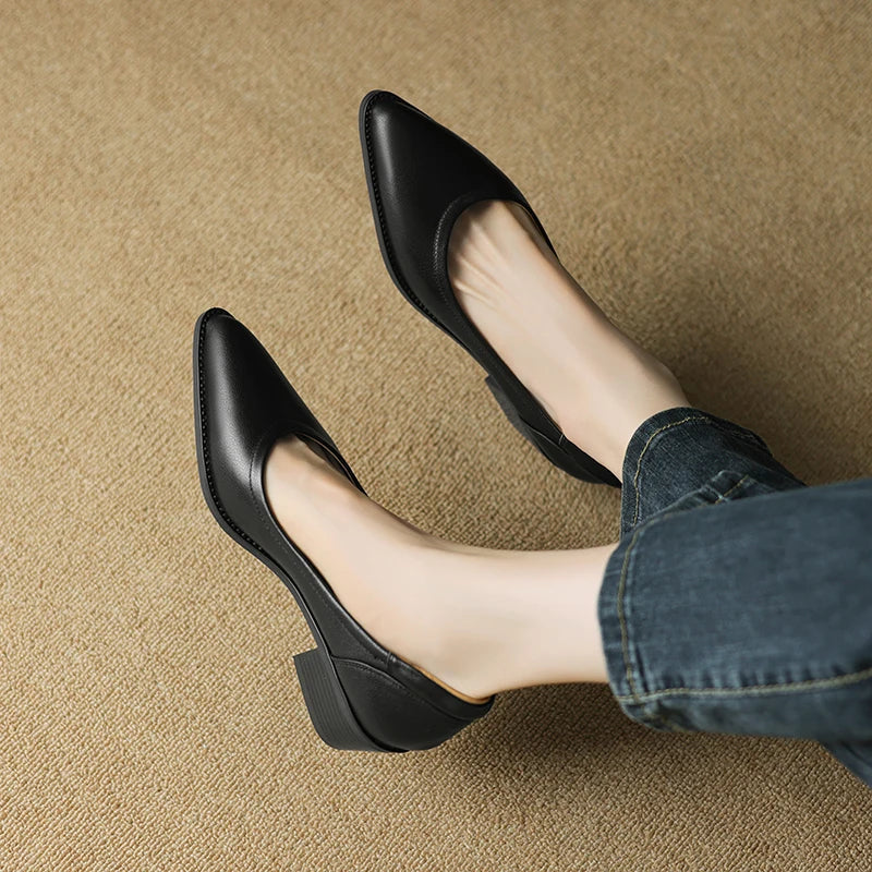 Cora Pointed Toe Block Heel Pumps Slip On Mid Shoes
