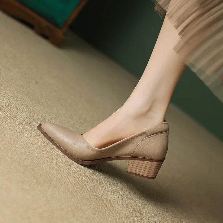 Cora Pointed Toe Block Heel Pumps Slip On Mid Shoes