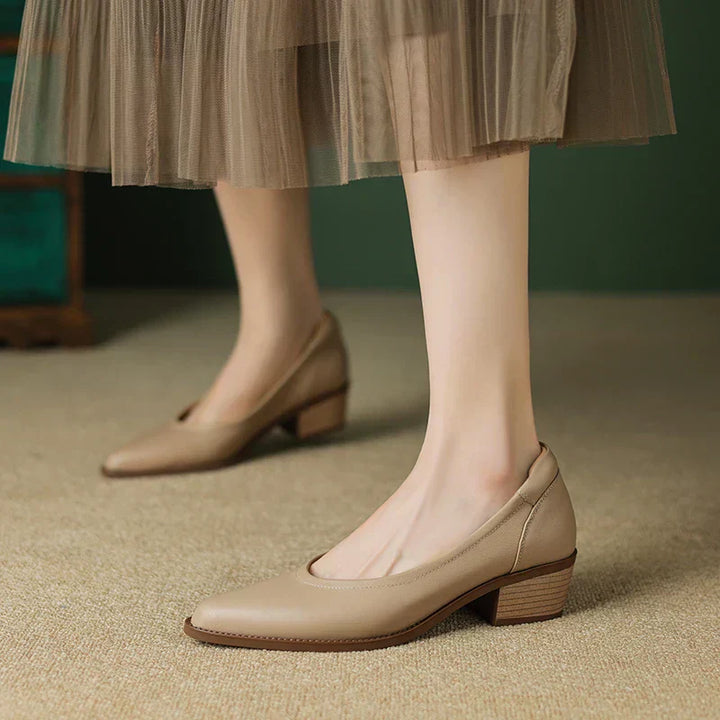Cora Pointed Toe Block Heel Pumps Slip On Mid Shoes
